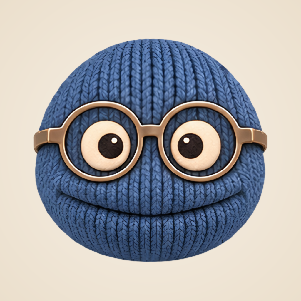 The Pensy.AI app icon: the knitted face with round glasses on warm cream