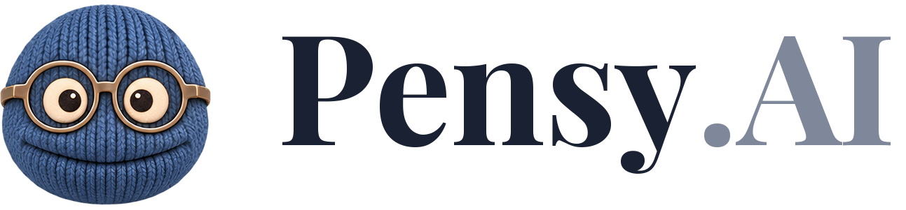 The Pensy face next to the Pensy.AI wordmark, on transparent